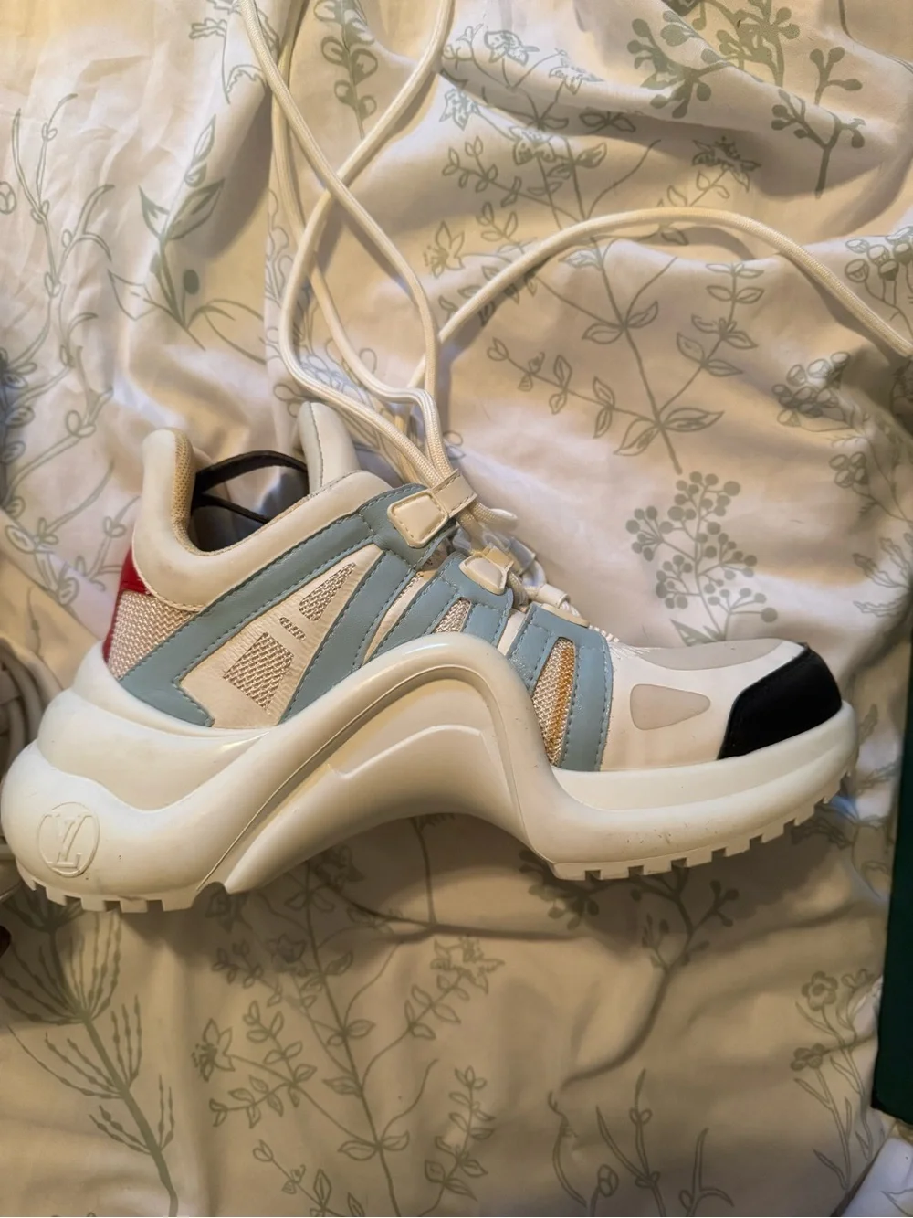 Louis Vuitton White, Light Blue and Red Women's Chunky Sneakers